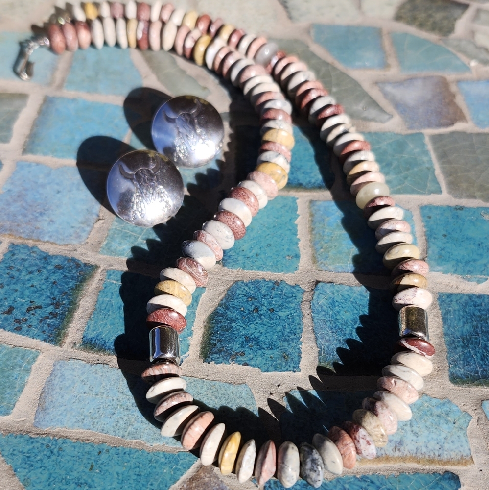 Sterling Silver Jasper GEMSTONE NECKLACE SET